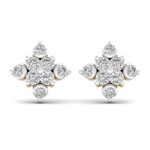 14K Yellow Gold Plated Round AAA+ Cubic Zirconia Square Cluster Mini Stud Earrin - $59.99