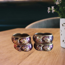 Set of 4 Brass Gemstone Napkin Rings Vintage Tableware Bejeweled Dining Decor - £12.02 GBP