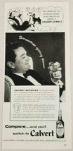 1955 Print Ad Calvert Reserve Whiskey Fox &amp; Hound Cartoon Man Drinks a Glass - £8.19 GBP