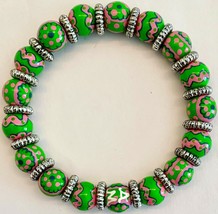 New Petite Bead Angela Moore Beaded Bracelet Green Pink Flowers Polka Dot Swirls - £22.24 GBP