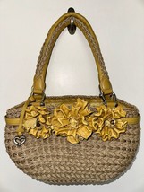 Brighton Straw Yellow Leather Flower Handbag Top Handle Bag Boho Shabby ... - £35.86 GBP