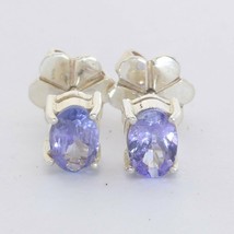 Blue Purple Tanzanite 6x4 mm Oval Gemstones 925 Studs Post Earrings Design 80 - £59.99 GBP