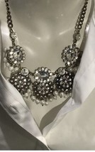 Faux Pearl Rhinestone Multiple Dangle Statement Necklace Signed Ml Bronze Up 24” - £14.93 GBP