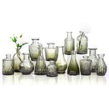 Small Vases 14Pcs Glass Bud Vase Set In Bulk, Gradual Green Relief Vase For Cent - £39.53 GBP