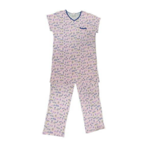 Hanes Women&#39;s Butterfly Printed T-Shirt And Pant pajama set Pink Large - £29.86 GBP