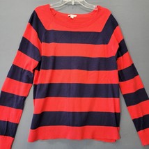 Gap Women Sweater Size M Red Preppy Stripe Classic Long Sleeve Scoop Neck Knit - £10.07 GBP