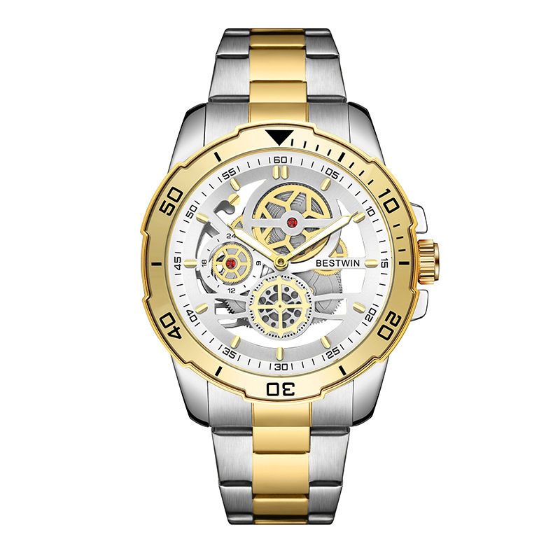 Men's Imitation Mechanical Business Watch Hollow Steel Band Leisure Watch