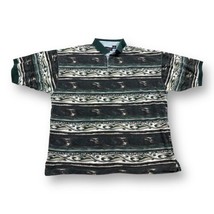 Vtg 90s All Over Print Abstract Y2K Hip Hop Knit Polo Shirt Baggy XL Green Golf - £27.60 GBP