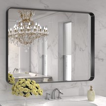 The Loaao 40X32 Inch Black Metal Framed Bathroom Mirror For Wall, Matte Black - £207.82 GBP
