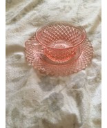 Vintage Hocking Glass Company Miss America Cup &amp; Saucer 1930s Pink Diamond - £14.26 GBP