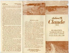 Welcome to Claude Texas Brochure 1940&#39;s Hamblen Drive in Palo Duro Canyon  - £29.64 GBP