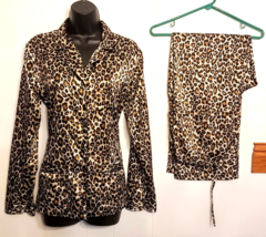 Ambrielle Intimate Satin Pajamas Black/Brown Wild Animal Leopard Print s... - $29.62