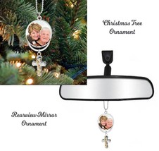 Rose Cross Urn &amp; Photo Medallion Christmas Ornament - £23.94 GBP