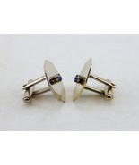 Vintage Cuff Links Set, Chrome 8 Sided with Blue Stone Set in the Center - $9.75
