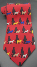 Vicky Davis New York Mens 100% Silk Neck Tie The Dog Walker Novelty Gold Red - $23.17