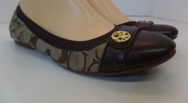 Coach Chelsey Signature Logo Fabric Brown Leather Flats Goldtone Hardware Sz 8 - £31.65 GBP