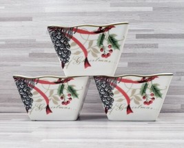 222 Fifth Holiday Wishes Square Bowls Dessert Appetizer Snack Candy Set of 3 - £19.68 GBP
