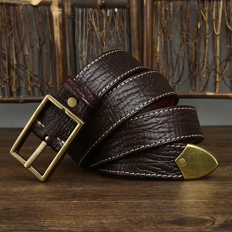 3.8CM Mens belts  Retro Super Thick Genuine Leather Belt Ceinture er Bra-125CM - £66.35 GBP