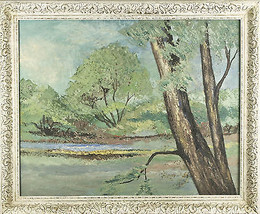 Untitled (Arbres &amp; Stream Paysage) Par Berndt Savig Huile Peinture 48.3cmx58.4cm - £168.86 GBP