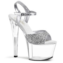PLEASER Sexy Platform 7&quot; High Heels Silver Glitter Stripper Dancer Shoes SKY-310 - £46.60 GBP