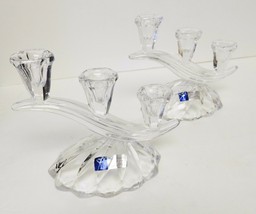 Crystal Clear W Germany 24% Lead Candlestick Candle Holders Set of 2 Vtg New - £47.30 GBP