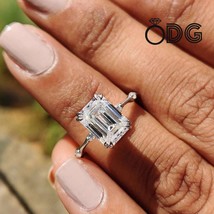 Distance Pave Engagement Ring, 2.29 CT Emerald Cut Colorless Moissanite ... - $3,593.55 MXN