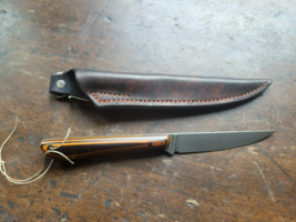 8&quot; Damascus Steel Hunting Skinning Knife Composite Handle With Leather S... - $48.57 CAD