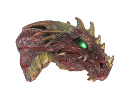 Red Dragon Head Wall Mounted Sculpture With LED Lighted Eyes - £33.35 GBP