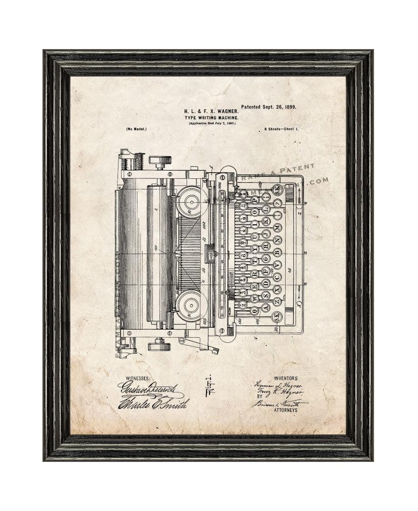 Typewriter Patent Print Old Look with Black Wood Frame - £19.99 GBP - £88.10 GBP