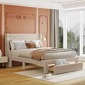 Merax Full Size Storage Bed Velvet Upholstered Platform Bed with a Big D... - $424.99