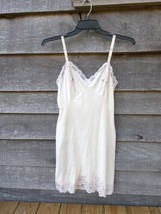 Vintage Shadowline Nylon Slip Beige With Generous Floral Lace Trim Size 32 Short - £18.69 GBP