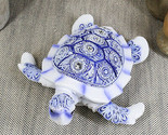 Terracotta Blue And White Feng Shui Celestial Sea Turtle Statue 6&quot;Wide - $17.99