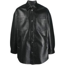 Rustic Button Cuffed Leather Shirt - $110.00