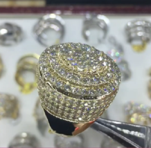 14K Yellow Gold Fn 6.50Carat 3D Iced Mens Wedding Band Pinky Sim Diamond Ring - £96.93 GBP