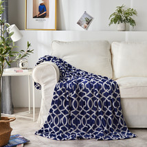 Blue Geometry Luxury Fleece Throw Blankets Soft Fluffy Microfiber Blanket - £20.76 GBP
