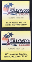 2 VTG Club Hollywood Casino Red Crane Matchbook Seattle WA Full 30 Unstruck - £11.00 GBP