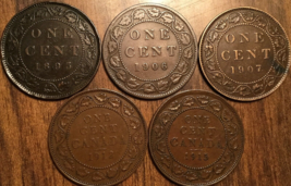 1893 1906 1907 1912 1915 Canada Large Cent Penny Coin - Lot Of 5 Coins - £13.34 GBP