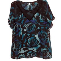 Worthington Womens Pullover Top Blouse Size XL Short Sleeve Blue Black - £10.14 GBP