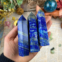 Natural Lapis Lazuli Healing Crystal Wand Obelisk Hexagonal Tower Point Ornament - £22.42 GBP