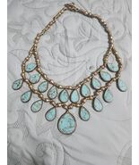 Beautiful Lucky Brand Turquoise And Gold Tone Statement Necklace 20&quot; - $69.00 CAD
