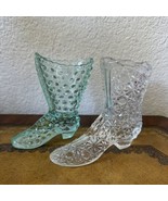 Vintage Fenton Daisy Clear Glass Boot Shoe Figurine + Mint Green Hobnail - €42,20 EUR