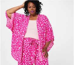 All Worthy Hunter McGrady Printed Open-Front Duster (Pink, XX-Small) A396036 - £10.21 GBP