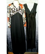 Vintage Celara Knits Red &amp; Black 70&#39;s Floral Long Belted Dress &amp; Lace Sl... - £66.03 GBP