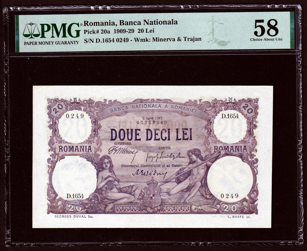 20 Lei 1917 PMG 58 Choice About Uncirculated - $62,722.64 MXN