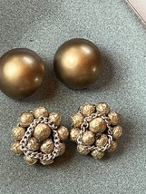 Vintage Lot of Gold Colored Cluster Bead w Chain &amp; Simple Domed Button Clip Ear - £9.16 GBP