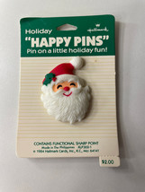 Hallmark Pin Christmas Vintage Santa Claus Face Holly Hat 1984 Brooch New - £6.95 GBP