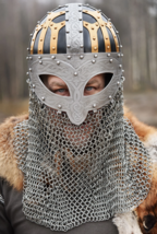 Viking Helmet with Chainmail Medieval Norman Knight Battle Armor Costume Helmet - £141.20 GBP
