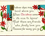 Christmas Poem Pointsettias Snowy Chapel Scene Embossed 1920s Postcard - $3.91