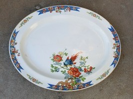 Antique 1916 WOOD &amp; SONS England Bird of Paradise 1916 16&quot; Oval Serving ... - $48.51