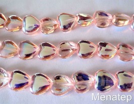 25 10 x 10 mm Czech Glass Heart Beads: Rosaline AB - £3.15 GBP